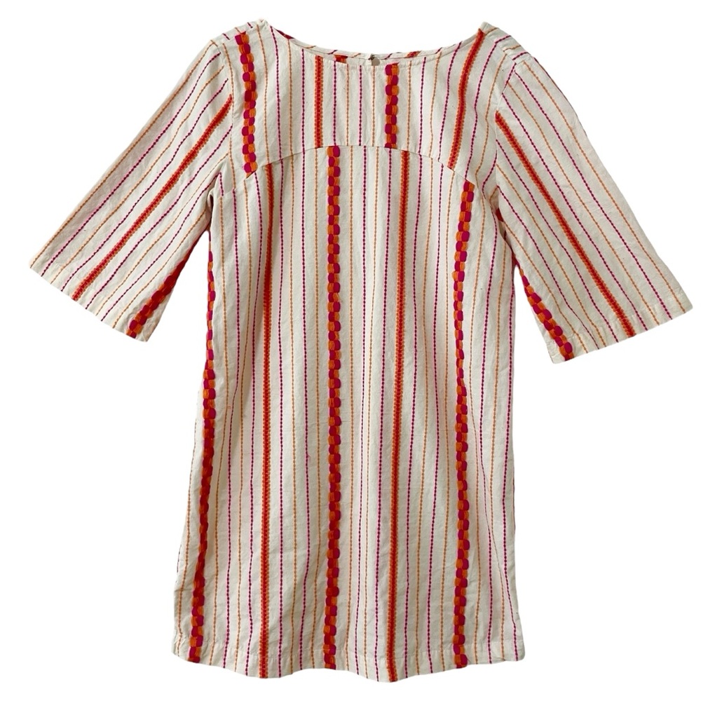 Cotton Embroidered Fiesta Dress Pink Orange Vertical Stripe Size XS Lou & Grey